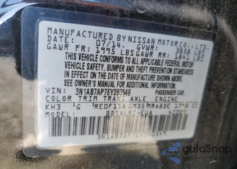 2014 Nissan Sentra S from USA, damaged, VIN 3N1AB7AP7EY280549